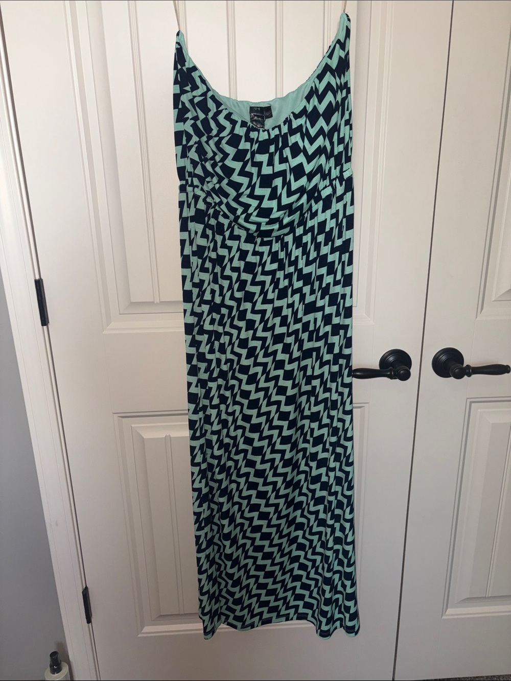 Navy and Mint Chevron Maxi Dress